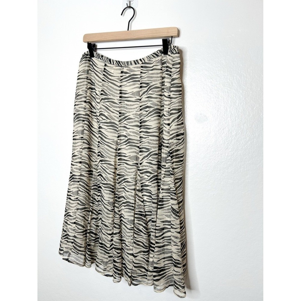 Vintage Valerie Stevens 100% Silk Zebra Animal Print Flowy Midi Skirt 14
