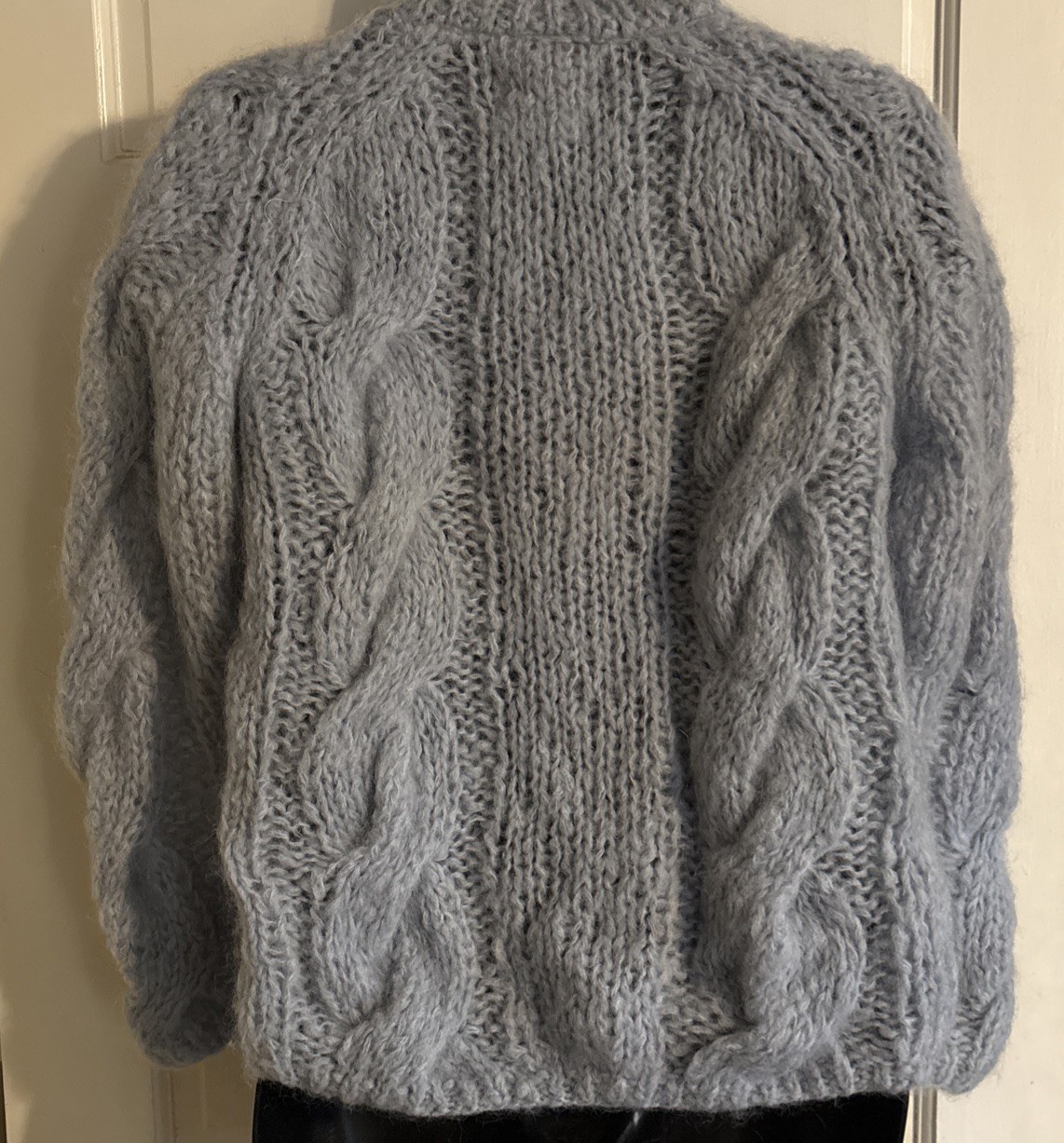 Vintage Italian 75% Mohair Cable Knit Sweater Blue Chunky V Neck Women’s M