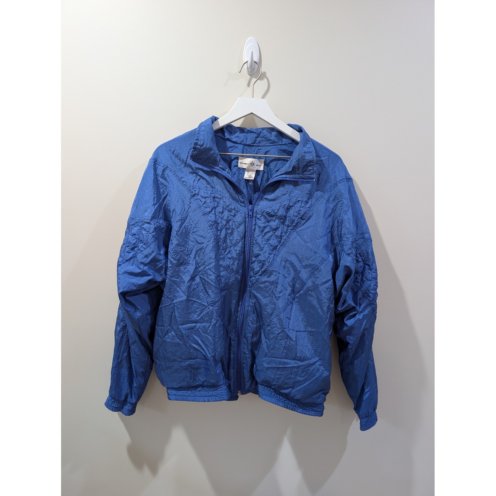 Vtg Retro Points West Blue Nylon Windbreaker Jacket Lined Full Zip Hong Kong M