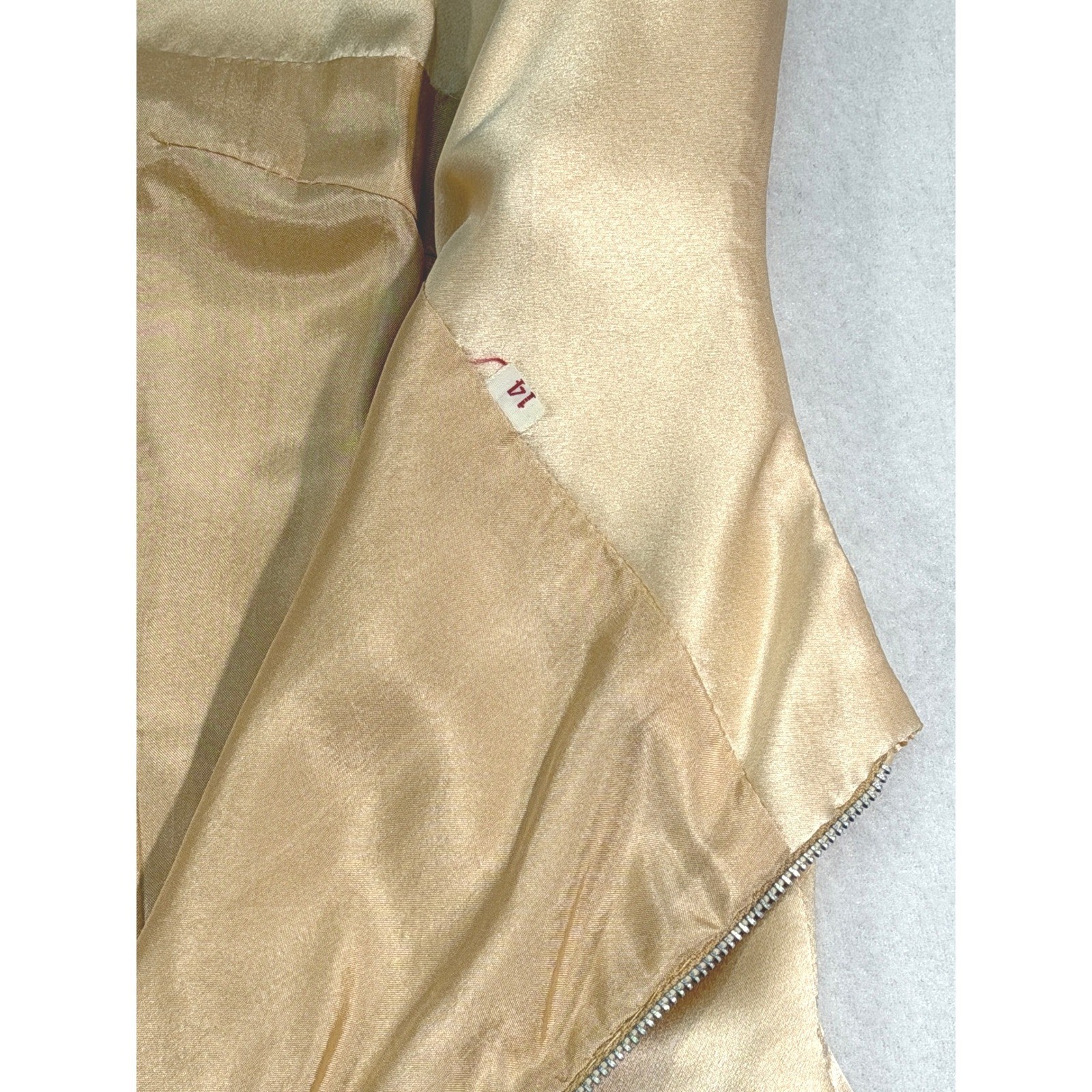 Handmade Vintage Palm Beach Gold Silk Beaded Dress 14 M / L Long Sleeve