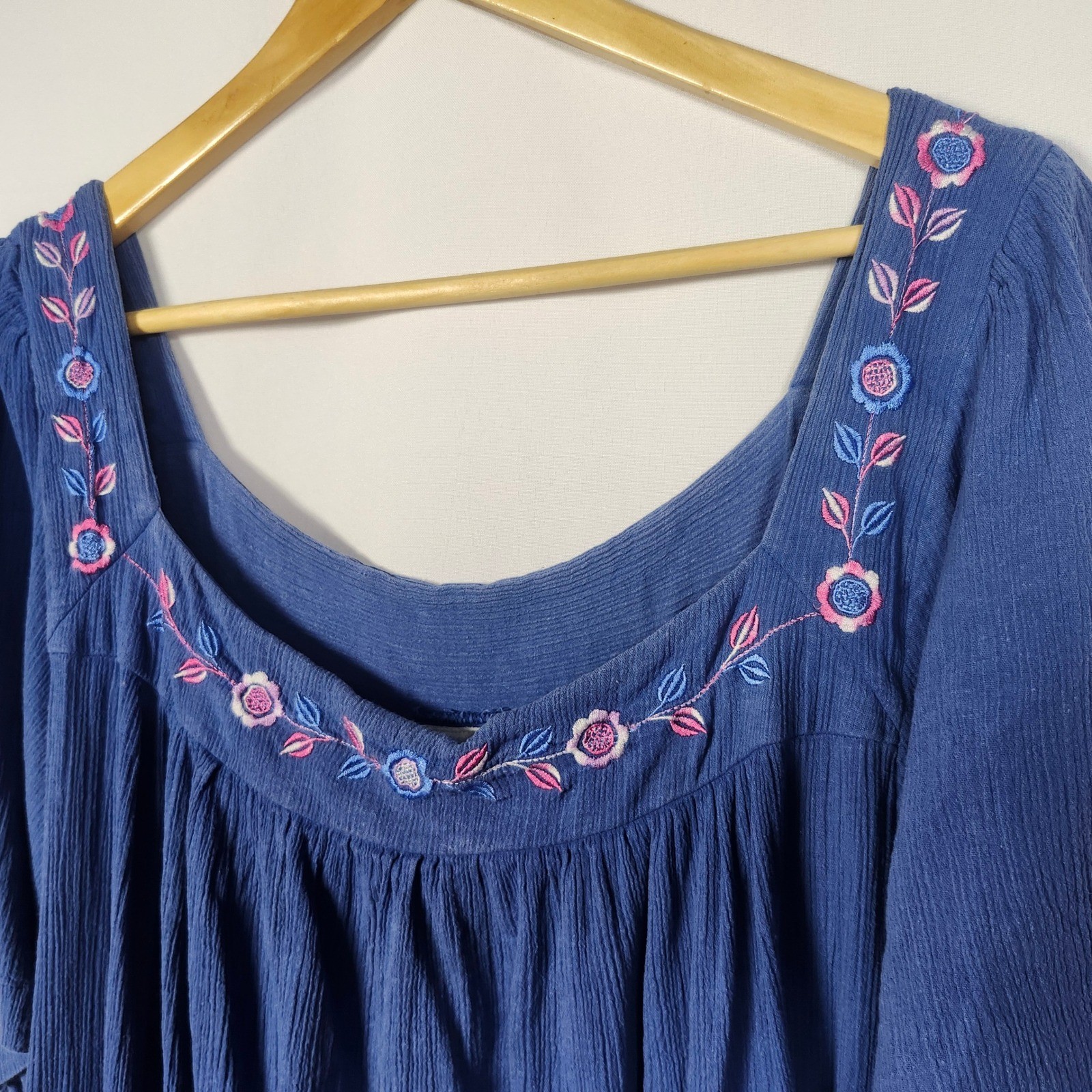The Vermont Country Store Dress Lavender 1X Embroidered Gauze Muumuu Cottagecore