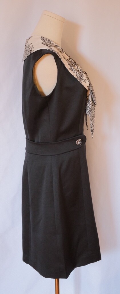 Vintage 60s Mod Black & White Scarf Silk Dupioni Shift Dress Mid Century Office