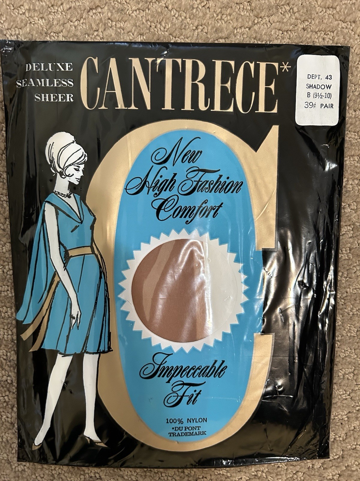 Vintage 60s Cantrece 100% Nylon Sheer Seamless Stockings Shadow SZ B 9.5-10