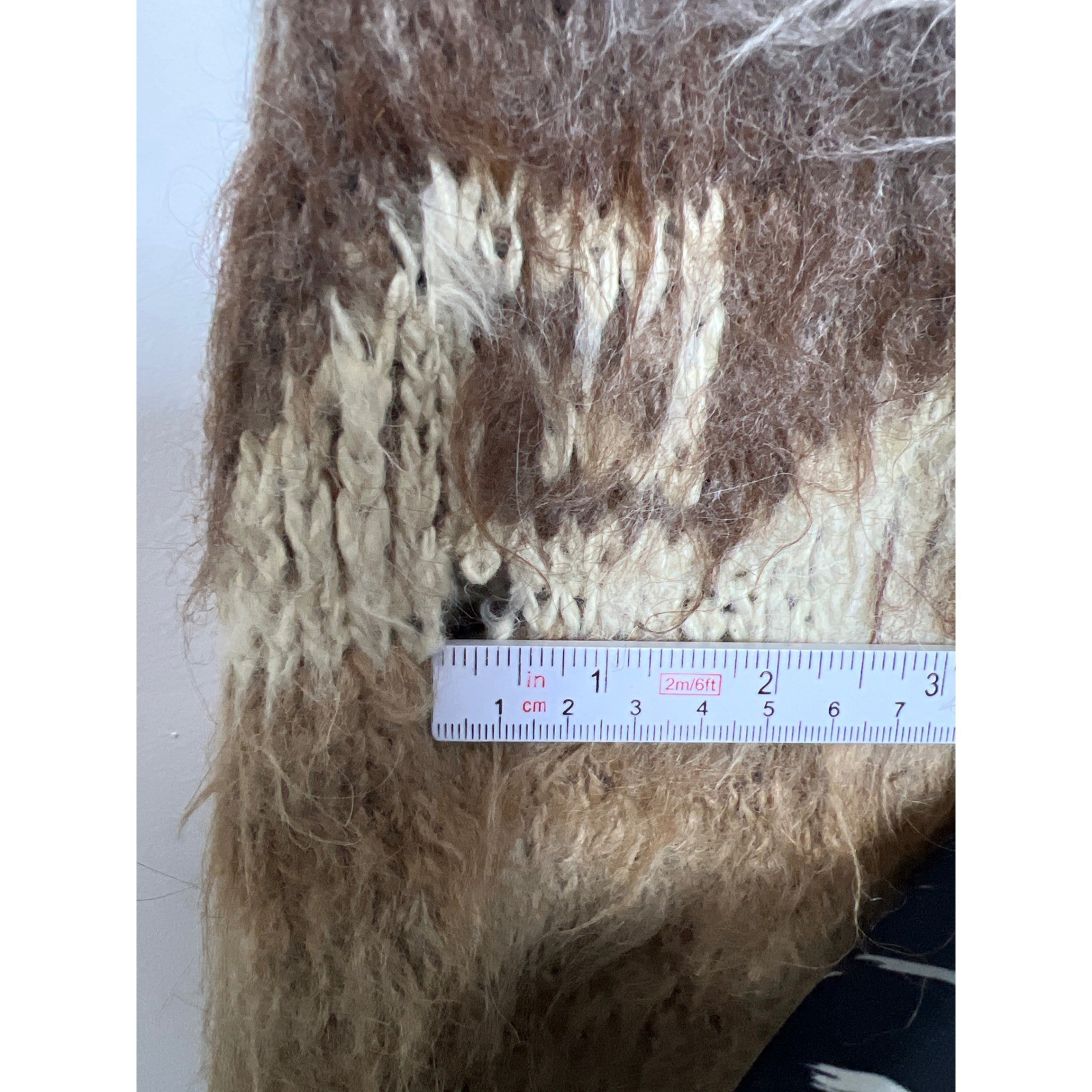 Genghis Cohen Imports Alpaca Handknit Bolivia Poncho Fringe Brown Llama Vintage