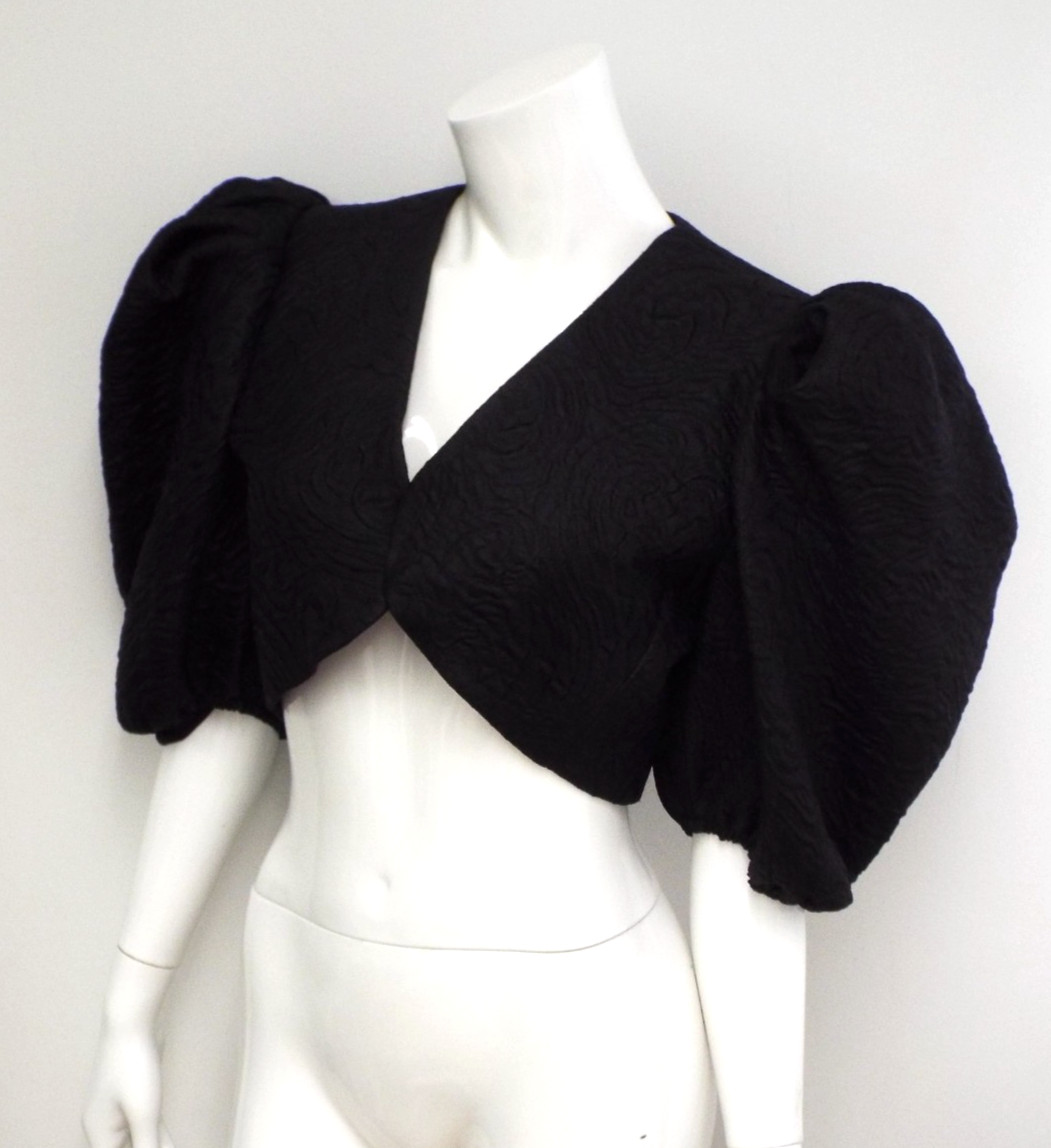 VTG 1980s Yves Saint Laurent Black Puff Sleeve Bolero Jacket 42 YSL Rive Gauche