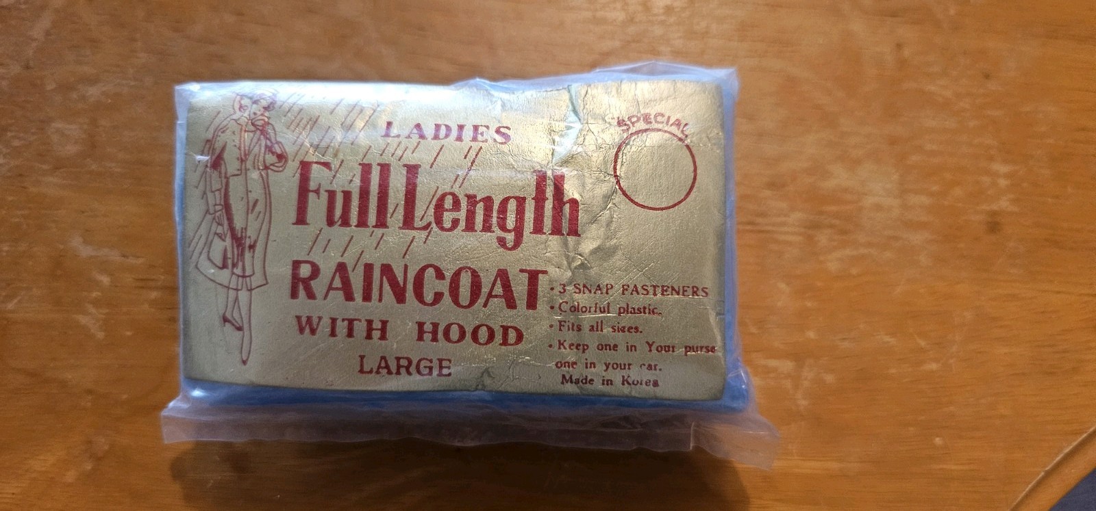 Vintage Ladies Full Length Purse Pocket Raincoat with Hood New In Pouch Blue 60s