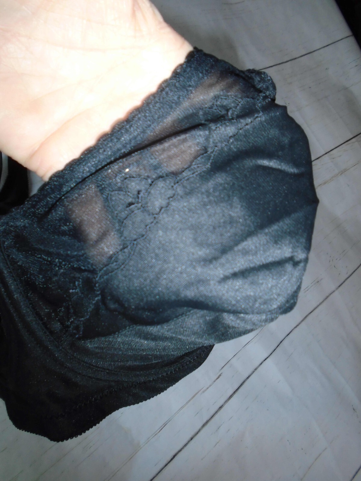 42D Black Nylon Unlined Underwire Vintage BALI Flower Bra #0180 42D