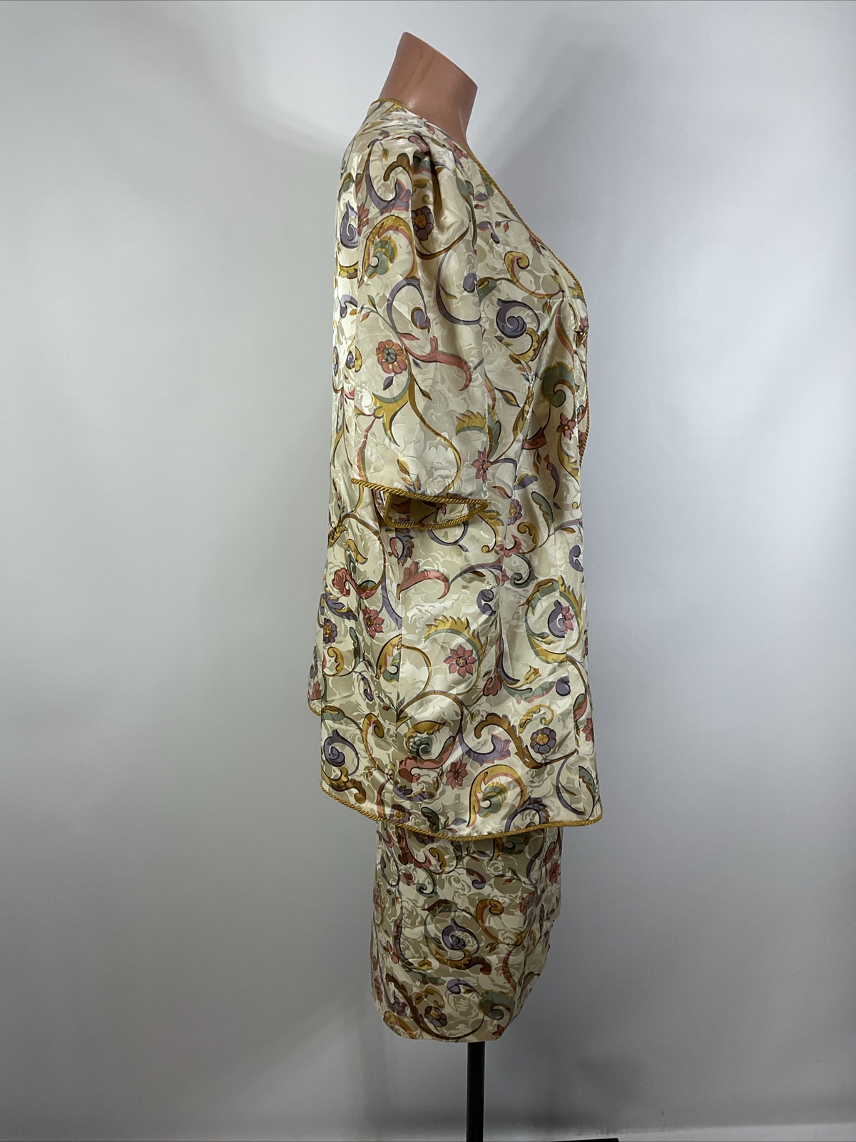 VTG Adrianna Papell Champagne Paisley Silk Formal Evening Skirt Suit PLUS 24W
