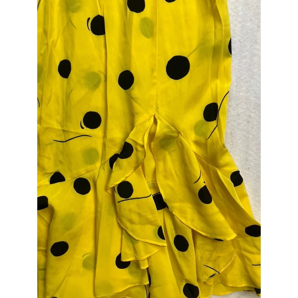 Sterling Silver Vintage Yellow Polka Dot Ruffle Hem Midi Dress Womens 0/2 80s 90