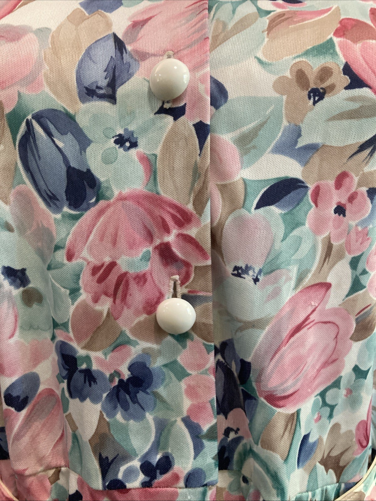 Vtg BLAIR Floral Shirtdress Pastel Pink Blue Midi Dress 80s Does 70s Style XS
