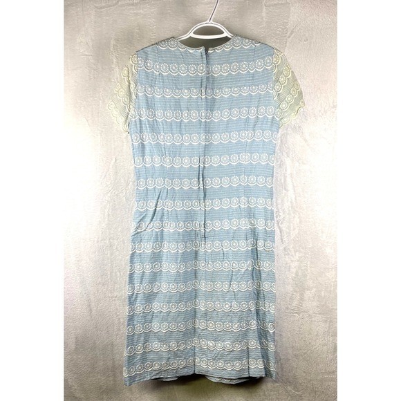 Vintage Leslie Pomer 1950’s Blue Lace Sheath Dress Short Sleeve Mod Style