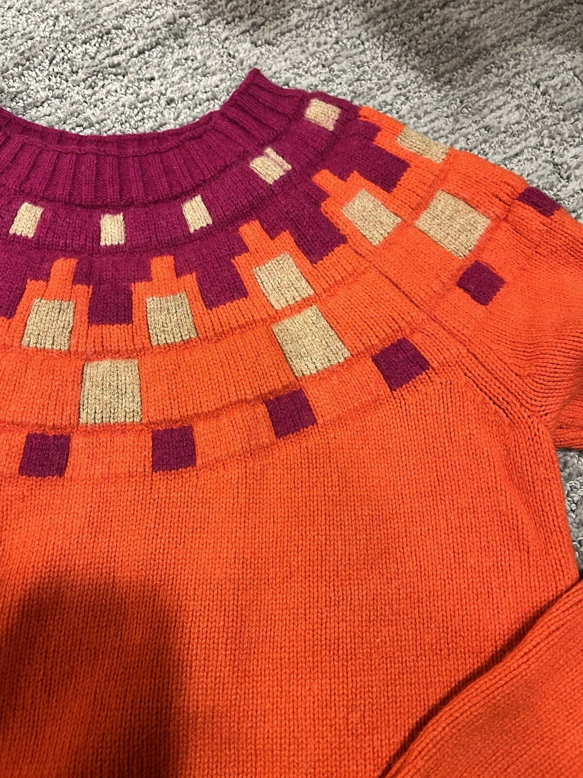 Vintage 90s Merino Wool Blend Fair Isle Aprés Ski Cottagecore Sweater Orange S