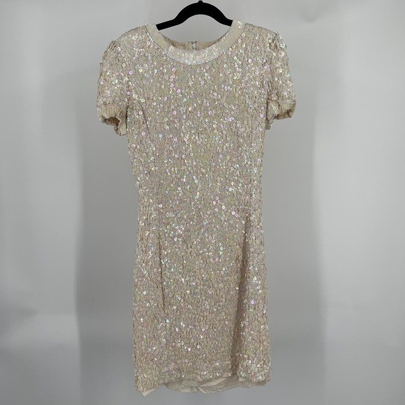 Vintage Neil Bieff Silk Sequin Mini Dress 8 Medium Cocktail Party Glam Retro