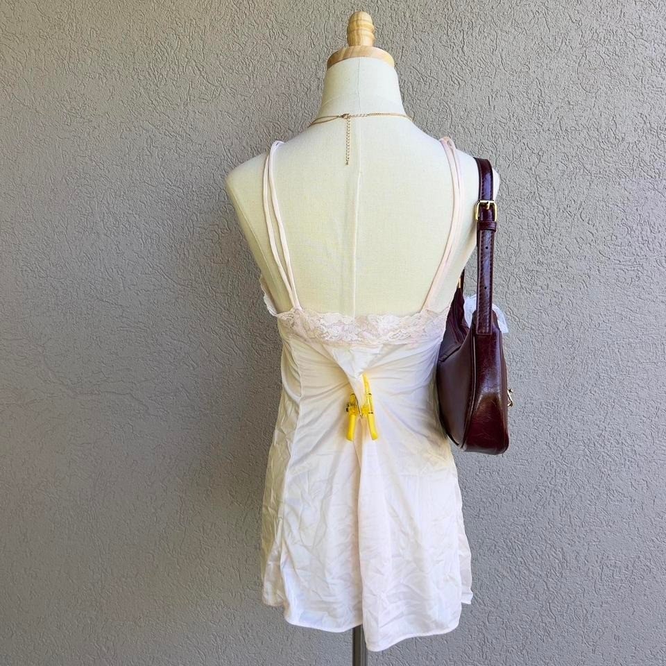 Vintage Baby Pink Lace Trim Camisole Lingerie Slip Dress Fits S/M Fairy Cottage