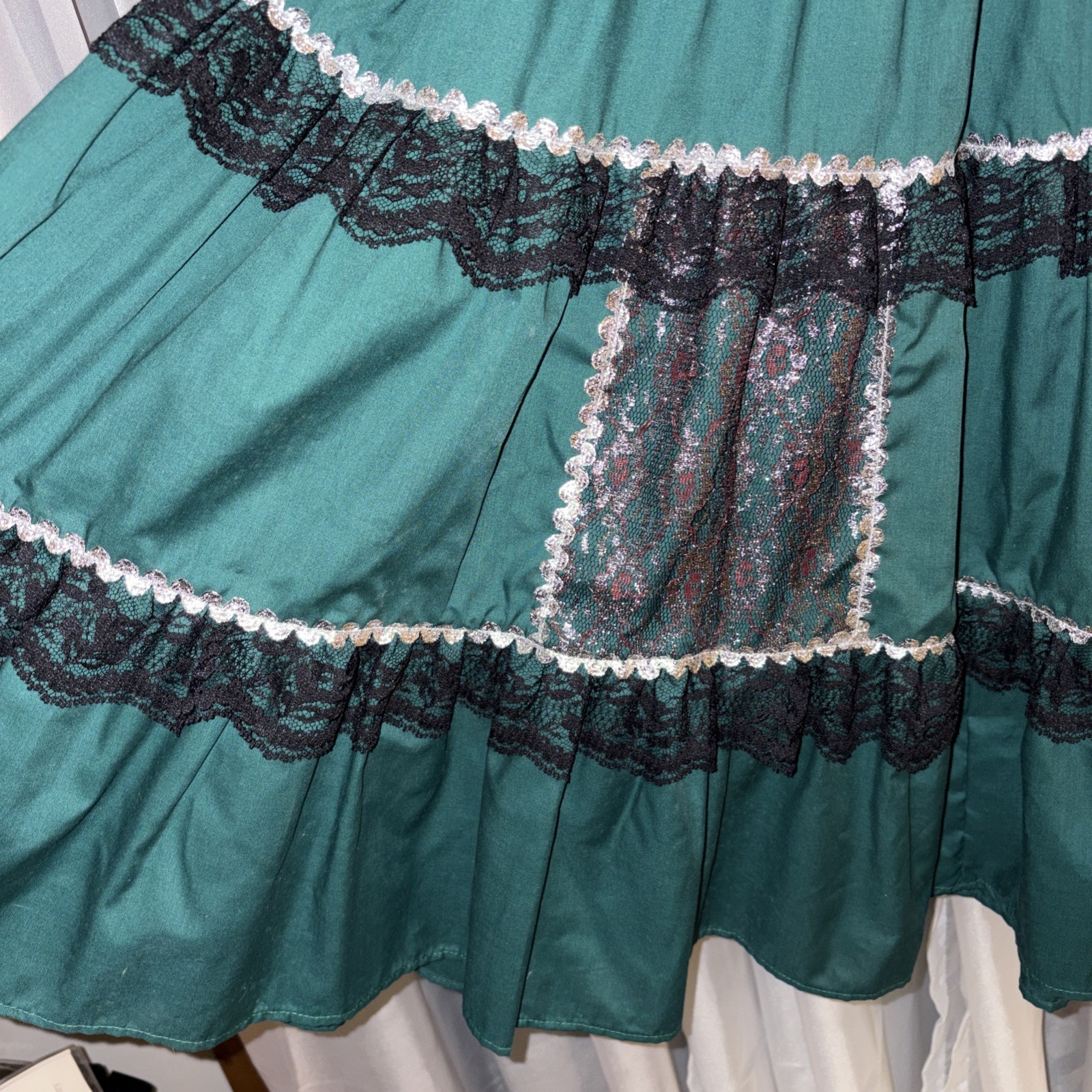 VTG Pete Bettina Green Silver Black Lace Square Dancing Dress Dance Rockabilly