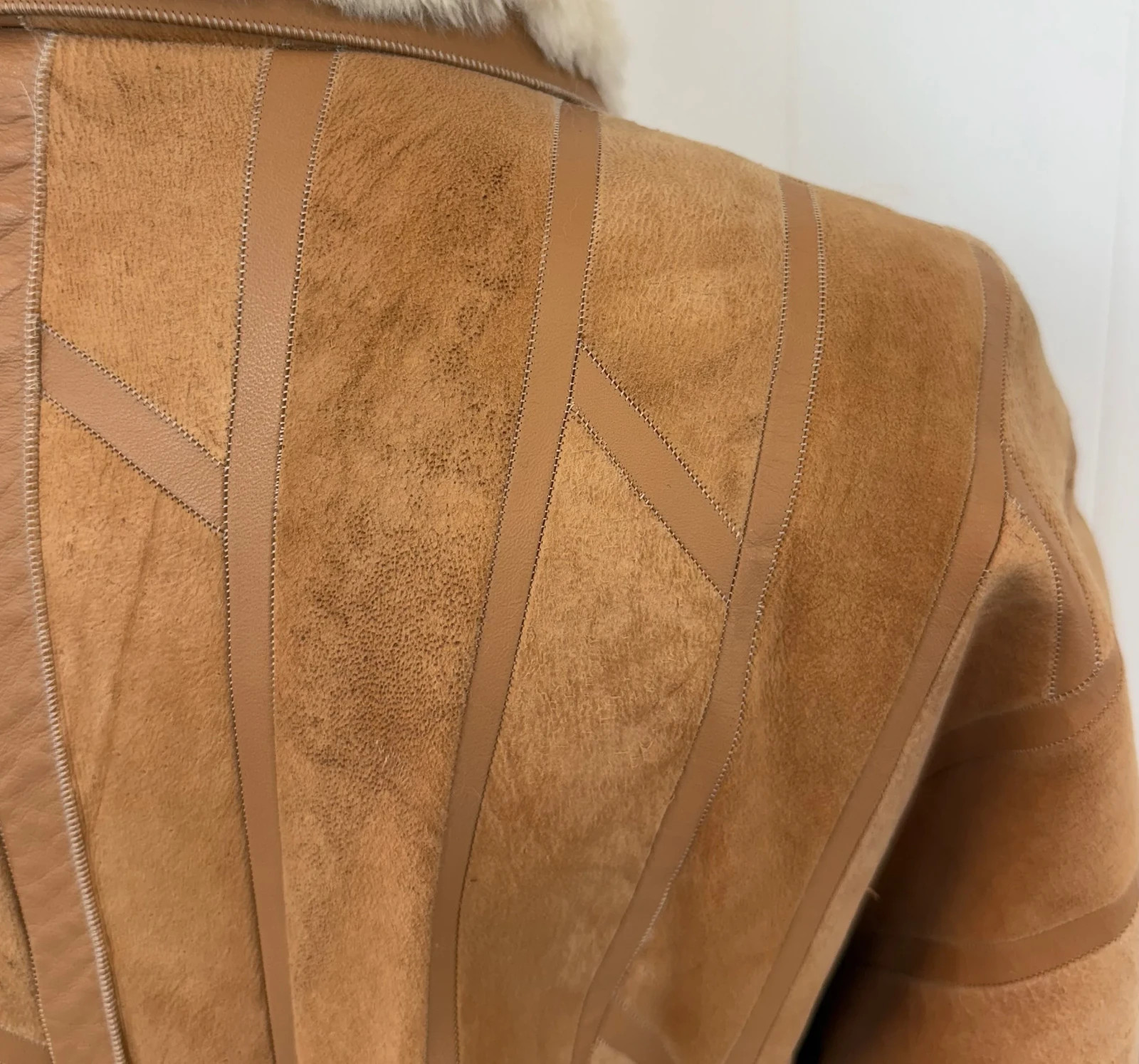 Vintage 1970s 80s Krizia Italy Brown Suede Leather Chinchilla Fur Coat Jacket