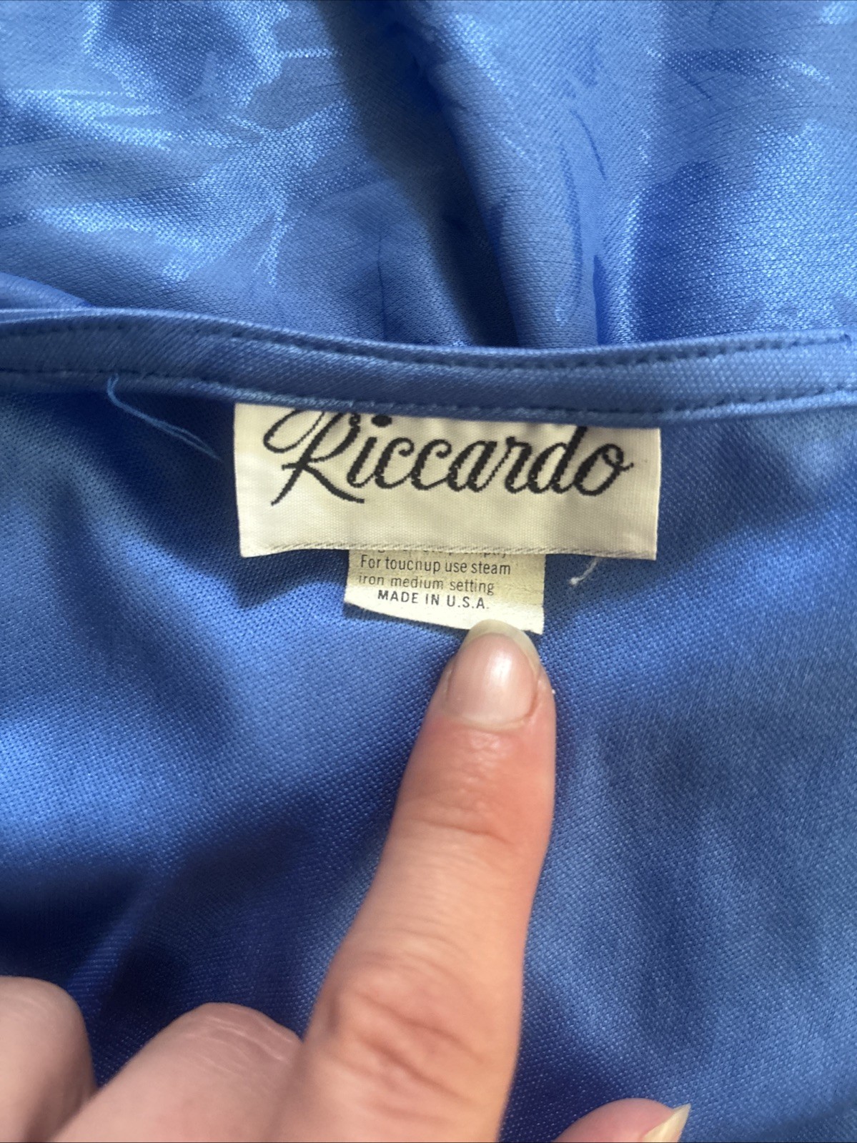 80s RICCARDO Drop Waist Dress Blue Size 16.5 USA made Silky Floral Shoulder Pads