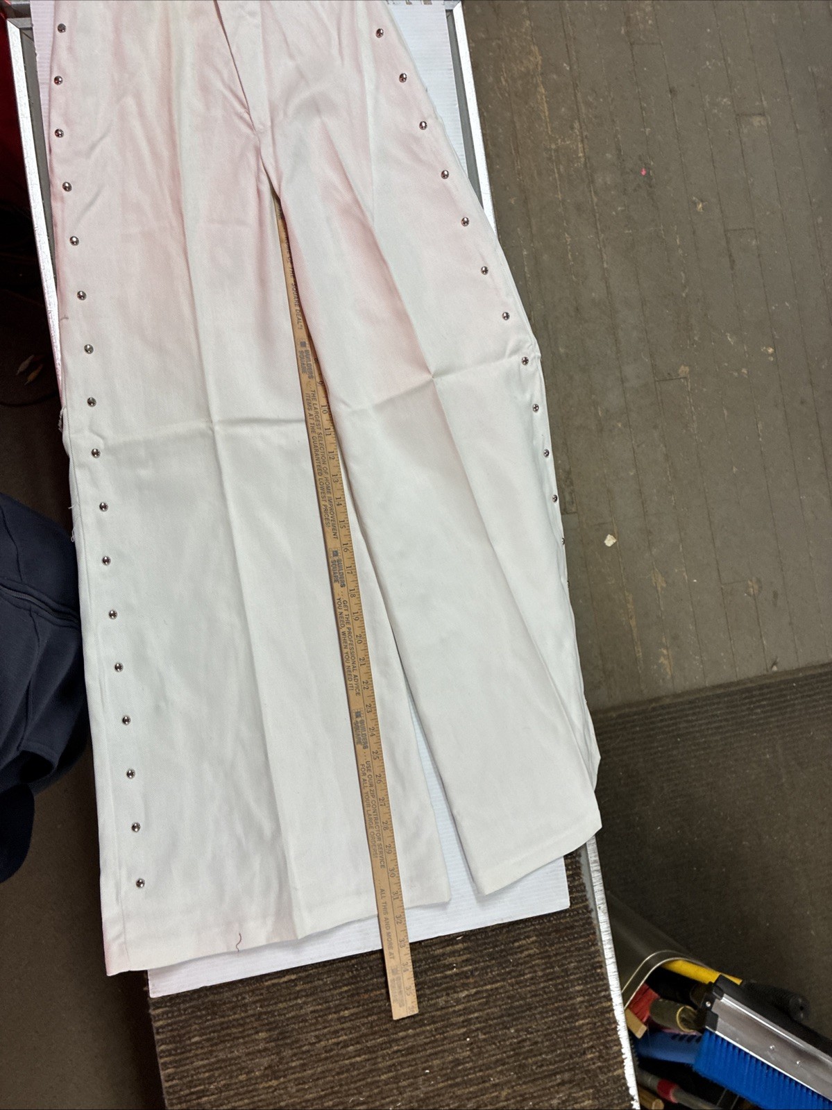 Vintage 1950s Junior’s by Vassar White Bell Bottom Pants w/Silver Buttons size 8