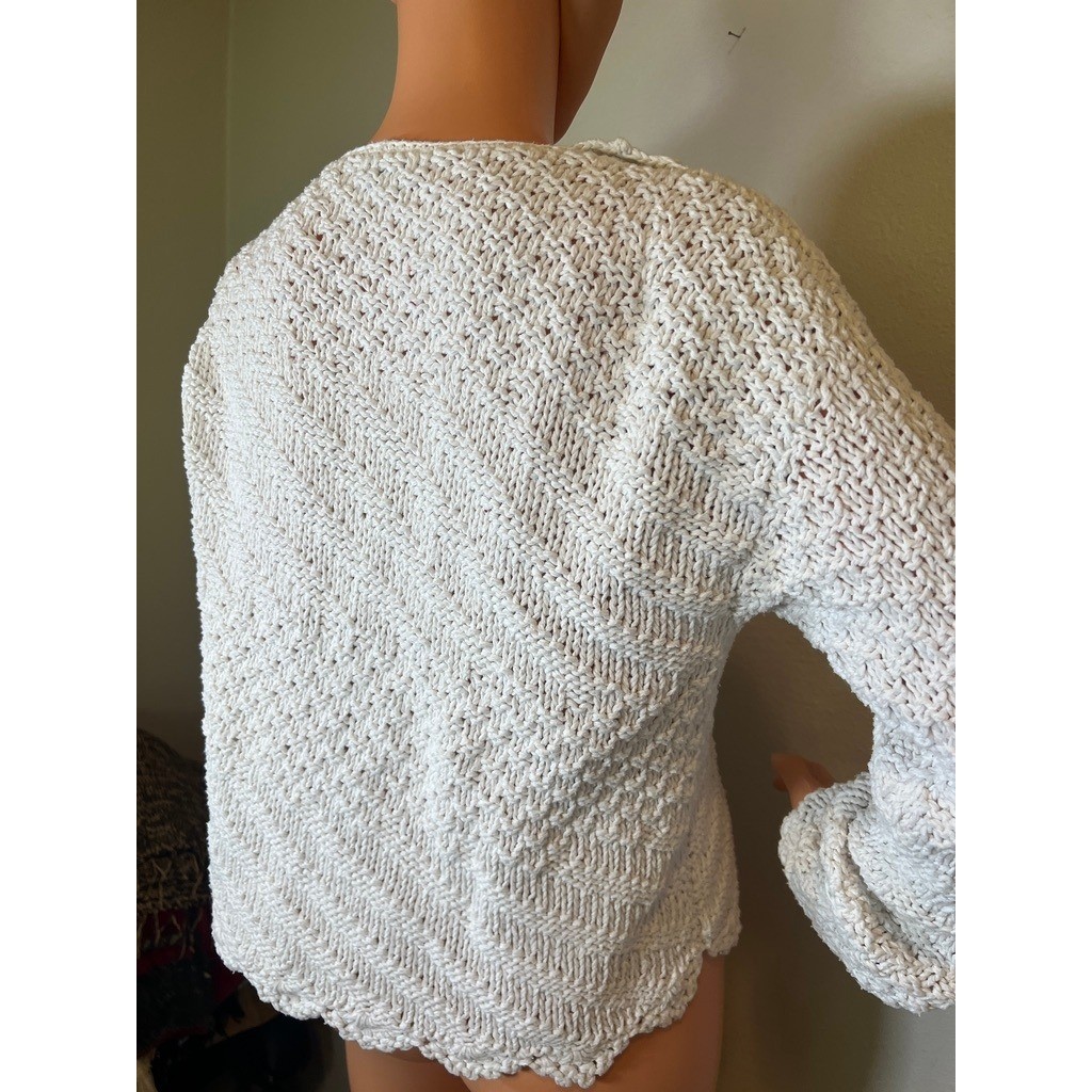 Vintage Handknit Cardigan White Cotton Cottagecore Sweater SIZE?