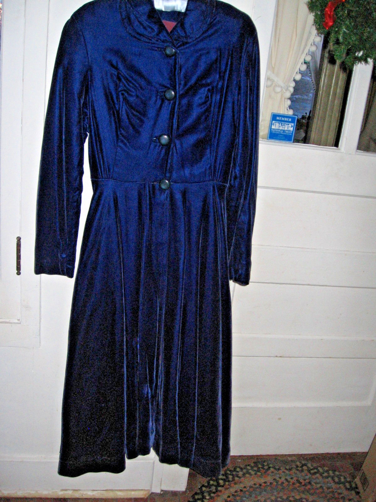 VINTAGE 1940 ART DECO BLUE VELVET PRINCESS DRESS/OPERA COAT -DRY CLEANED