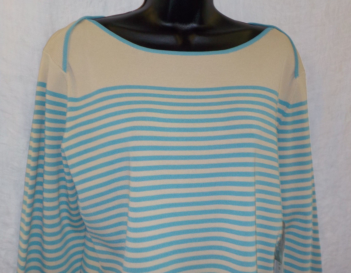 Vintage Pursuits ltd. Knit Top Size L NWT Blue Stripe Rayon Blend Long Sleeves