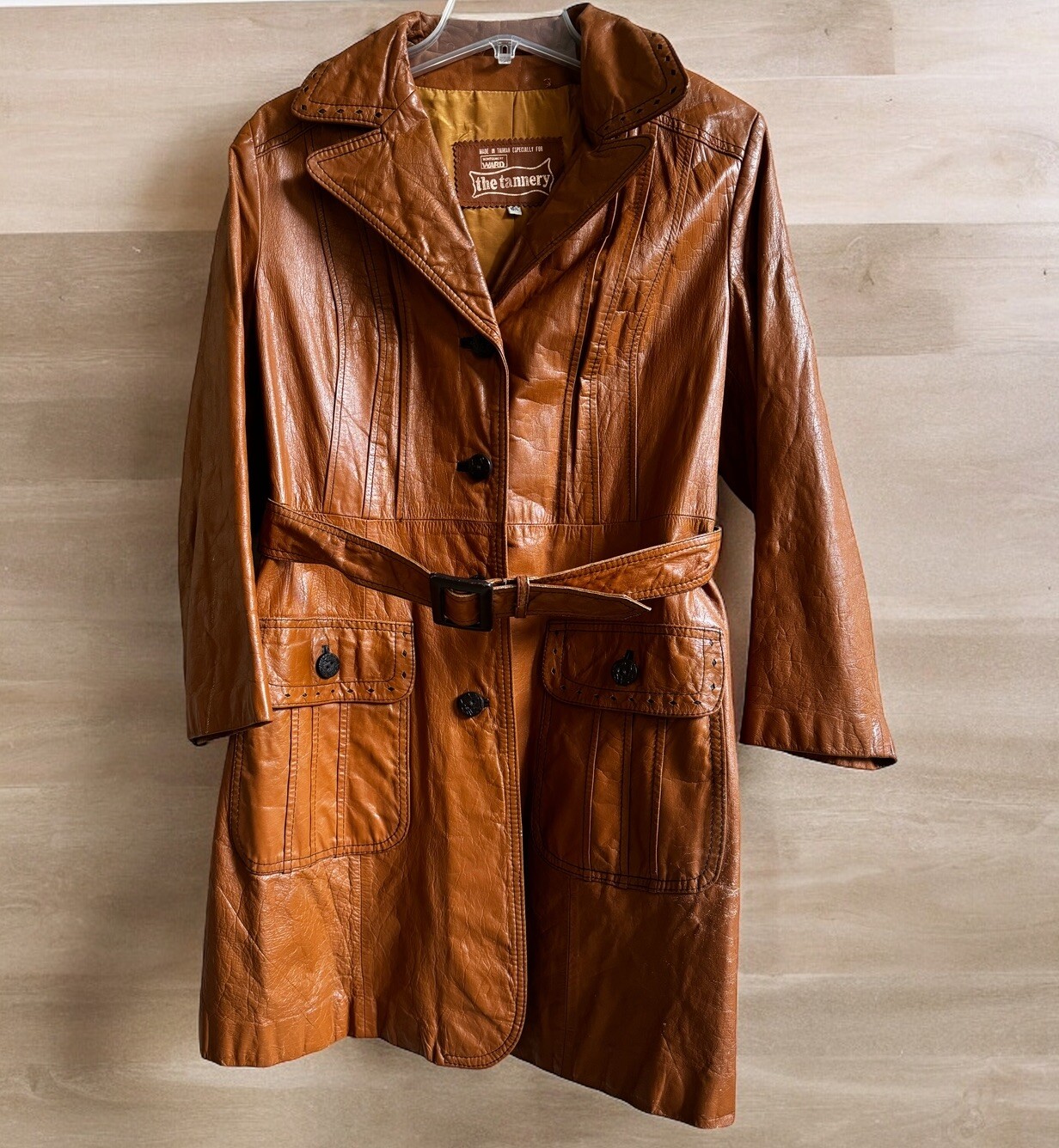Vtg Montgomery Ward The Tannery Leather Jacket Womens M Mens 16 Camel Tan 1960s
