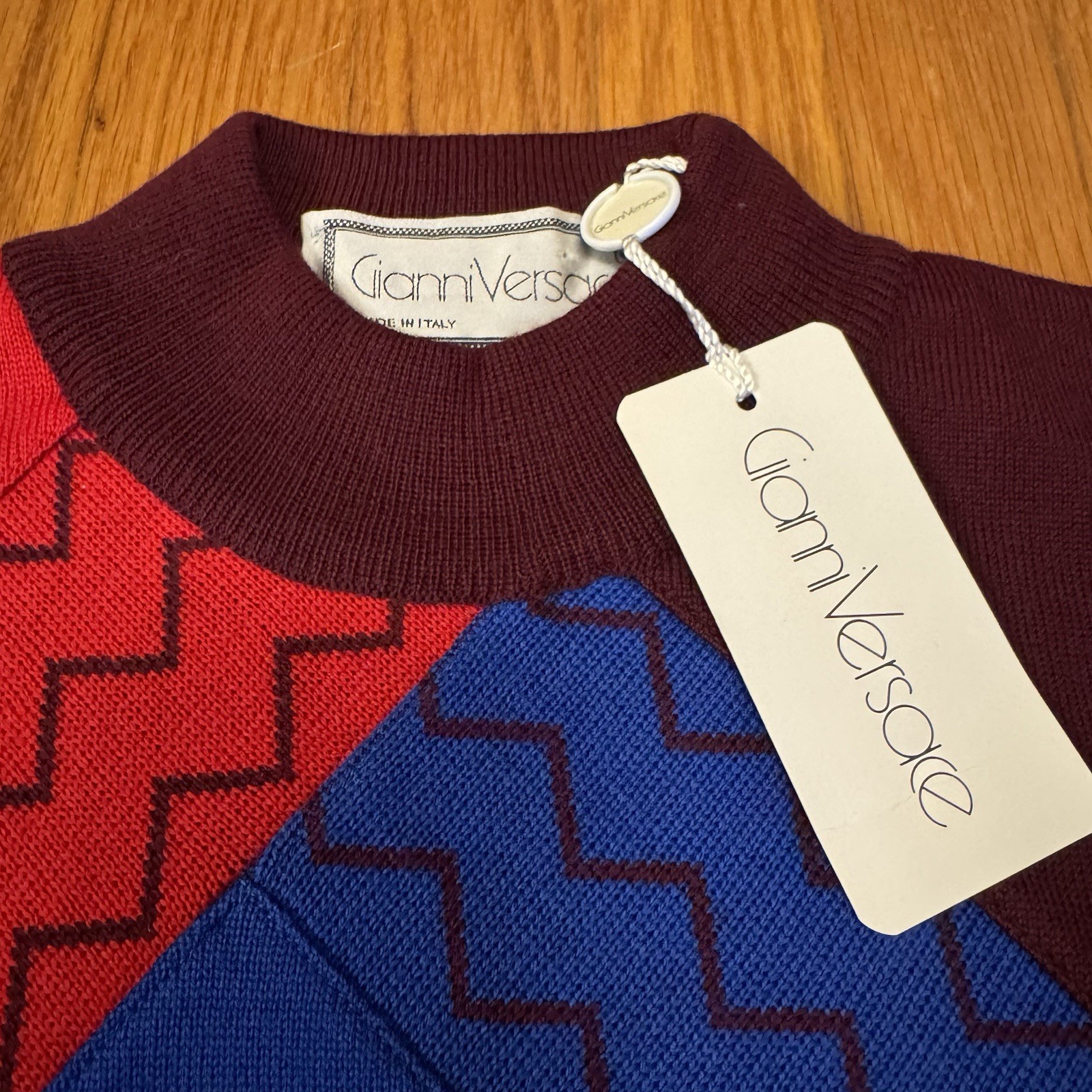 Vintage 80s NWT Gianni Versace Deadstock Colorful Wool Sweater IT 44 Sz M