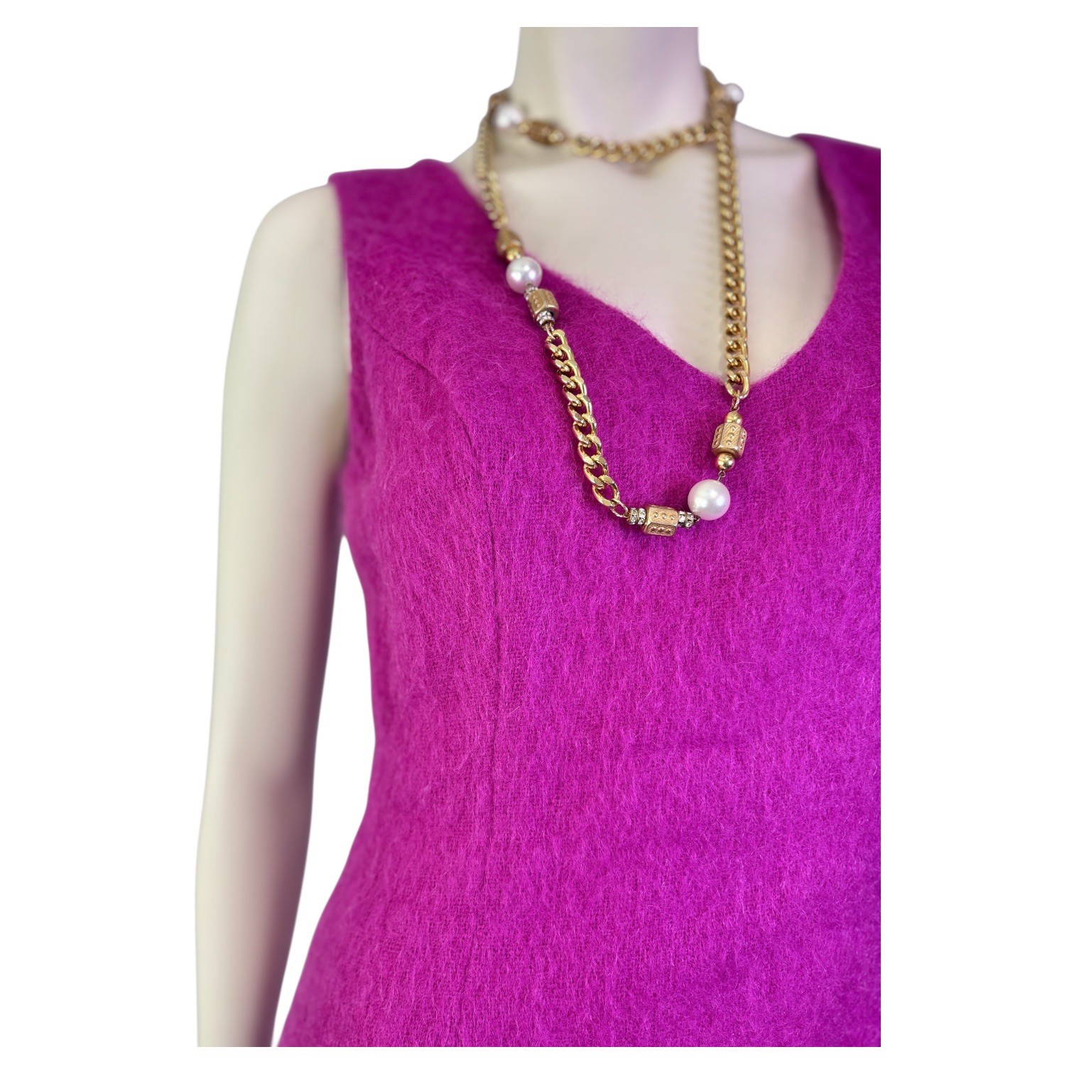 Fuchsia, Hot Pink Mohair Sleeveless Mini Dress M