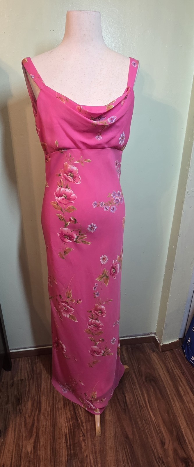 Y2K Niki Livas Slip Dress Sz 12 Cowl Neck Shear Overlay Gown Whimsigoth Fairy
