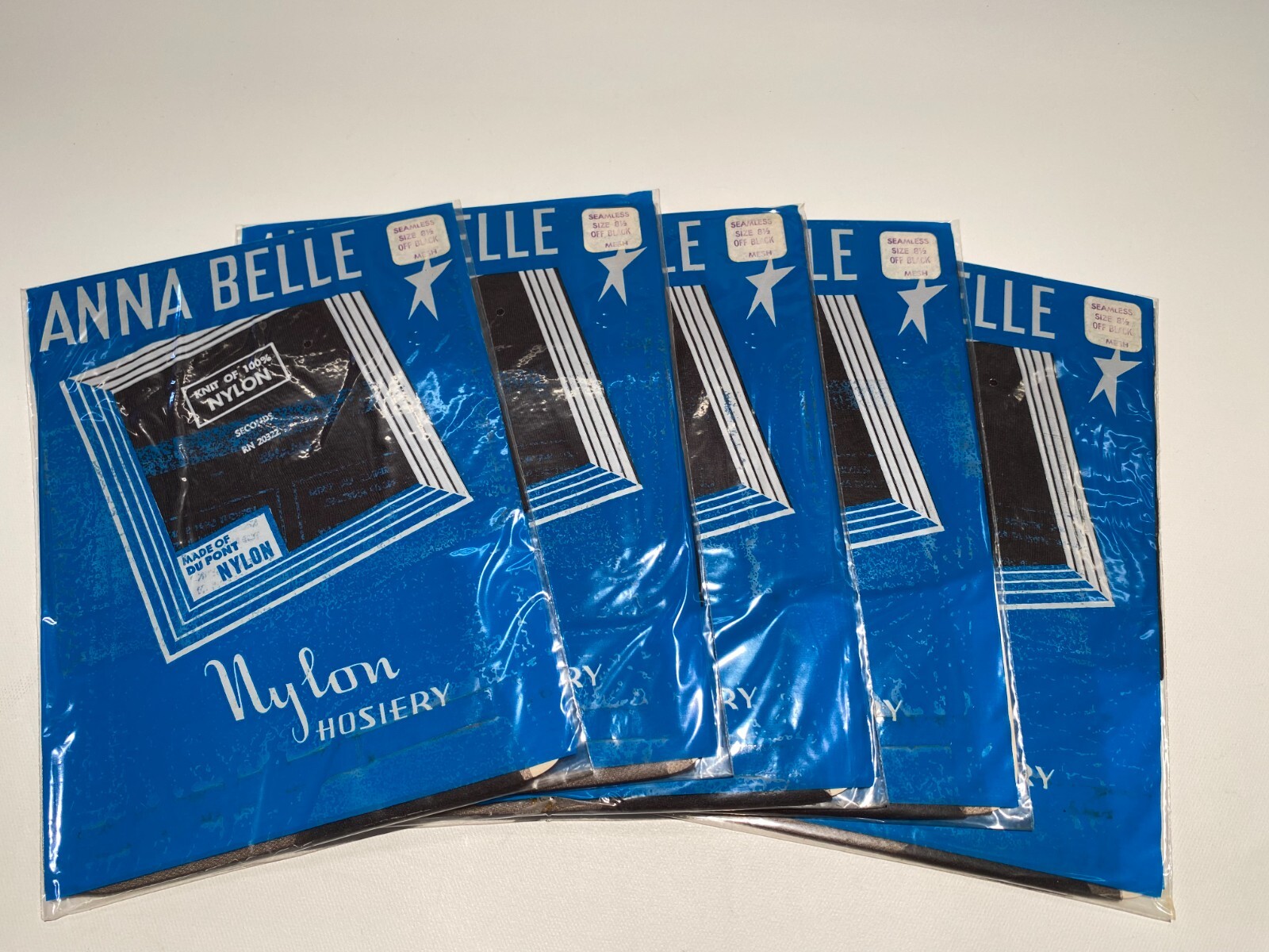 5 Pairs Vintage Annabelle Nylon Stockings 8 1/2″ x 30″ Off Black Mesh RHT SEXY