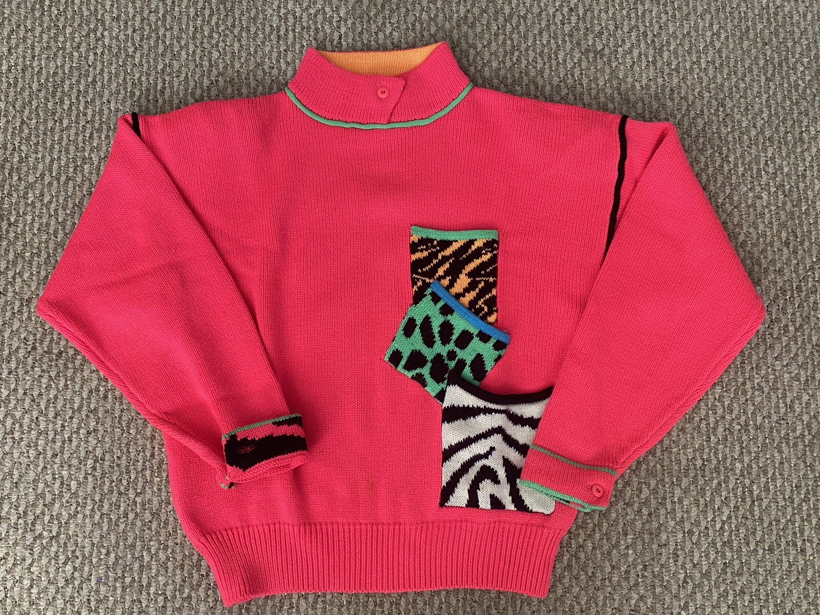Vintage 80’s Obermeyer Neon Pink Sweater Retro Ski Sweater Medium