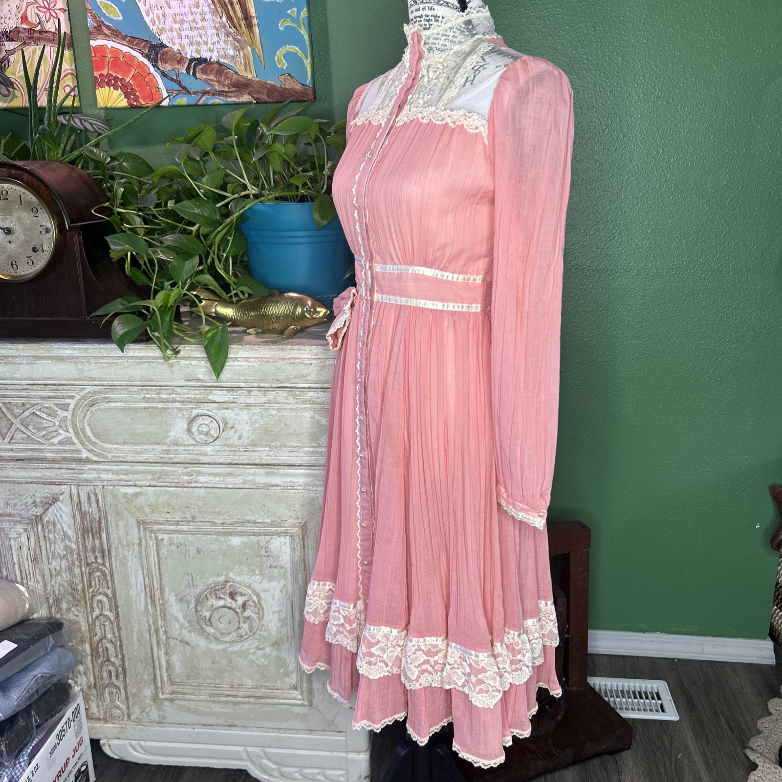 1970s Gunne Sax Pink Prarie Dress Size XS 10 Victorian Revival Country Western