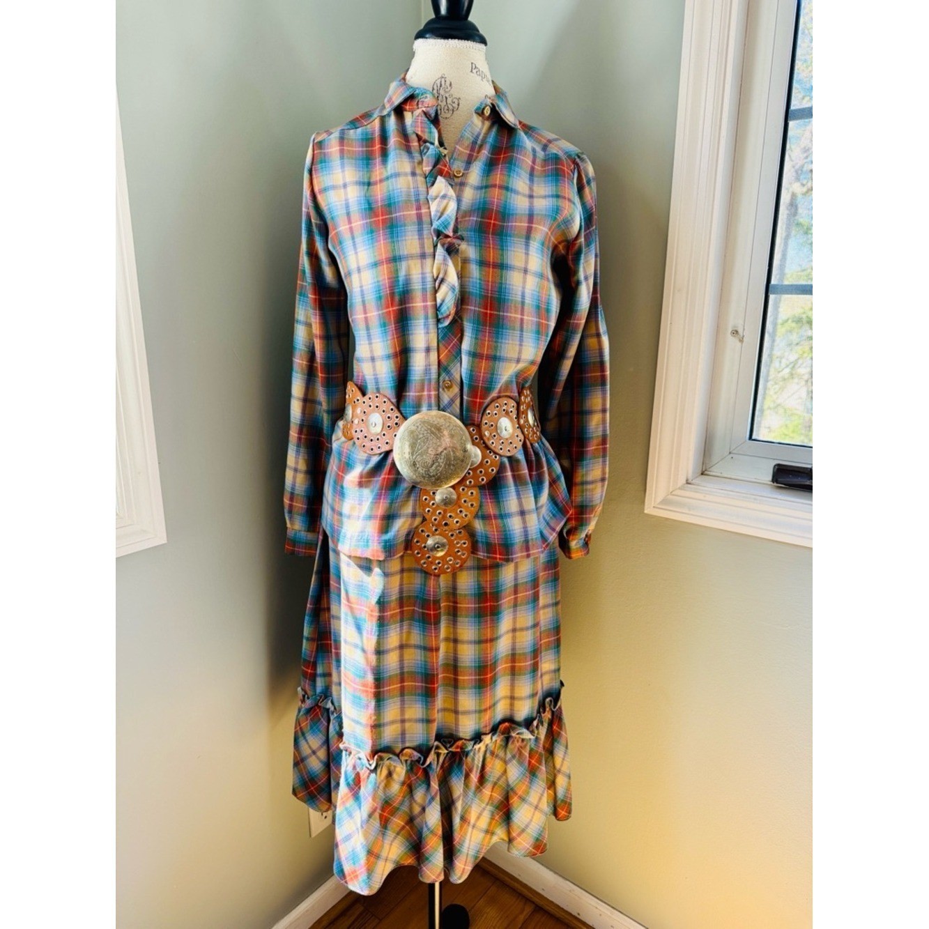 Sears vintage western flannel plaid shirt and midi skirt set EVC size Small