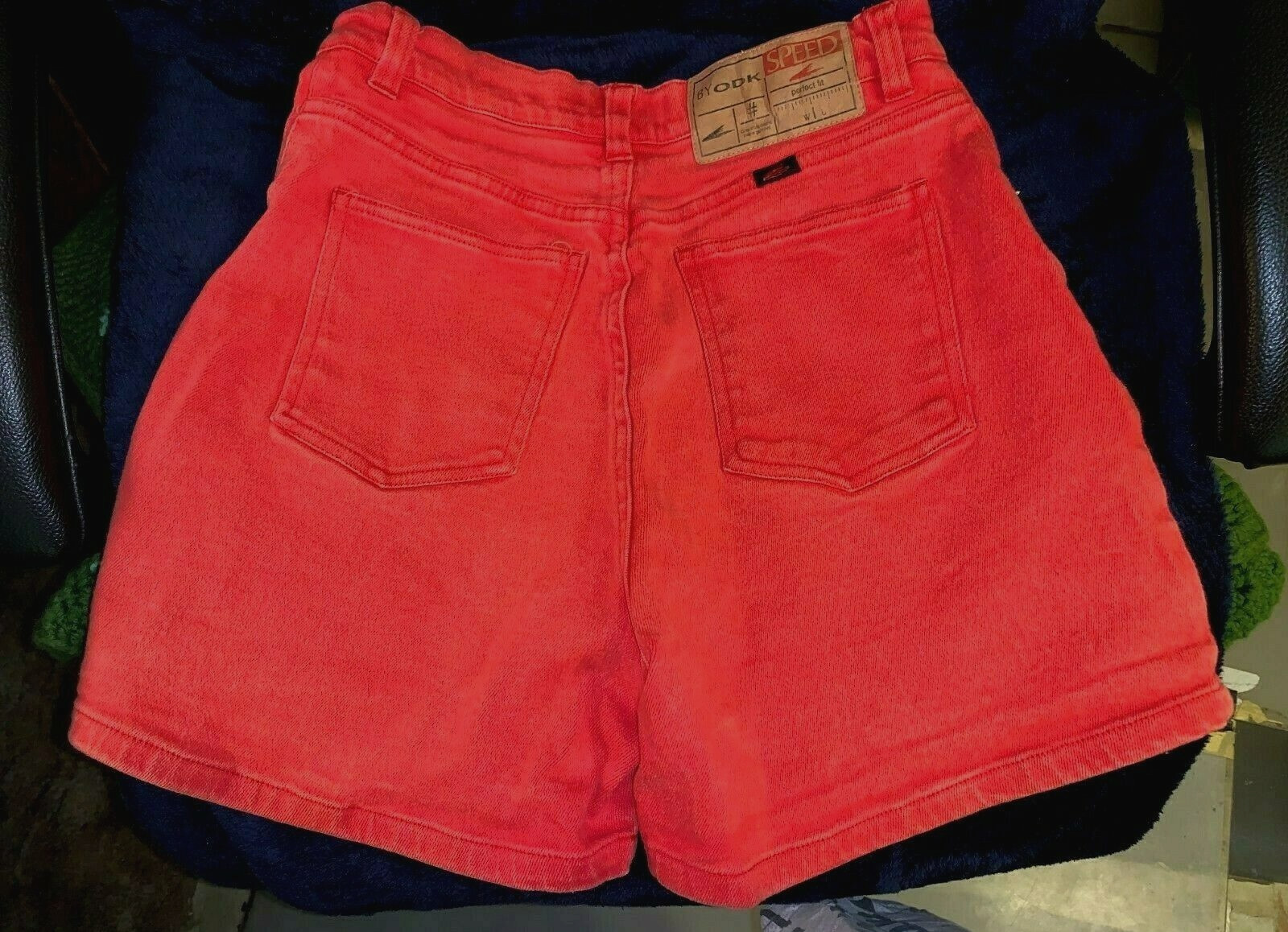 Y2K 90s Shorts Red High Waisted Spandex Speed by ODK Vintage Waist=30″ S M