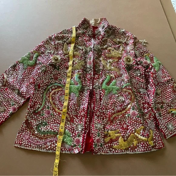 Vintage Custom Handmade Fully Beaded Sequined Traditional Chinese Wedding Dress