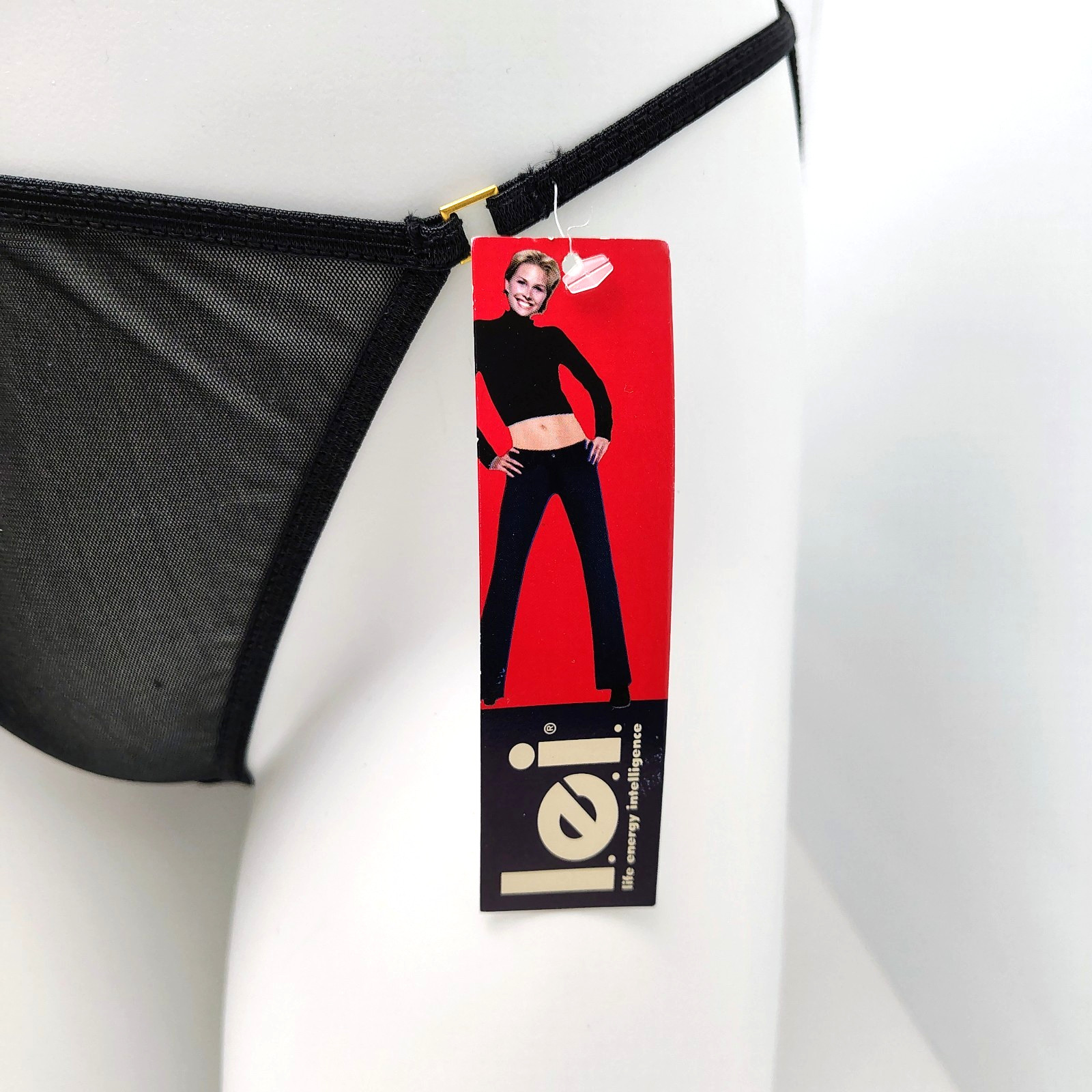 NEW Vintage Y2K Lei Underwear M Black Sheer Mesh String Bikini Panties Panty