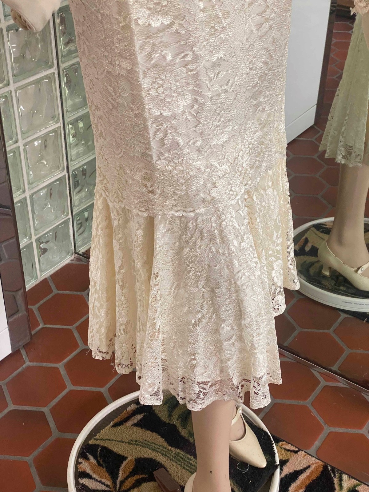 VTG 1980s copies 1920s-Ivory Lace Drop Waist Dress size XSP Fapper Gatsby