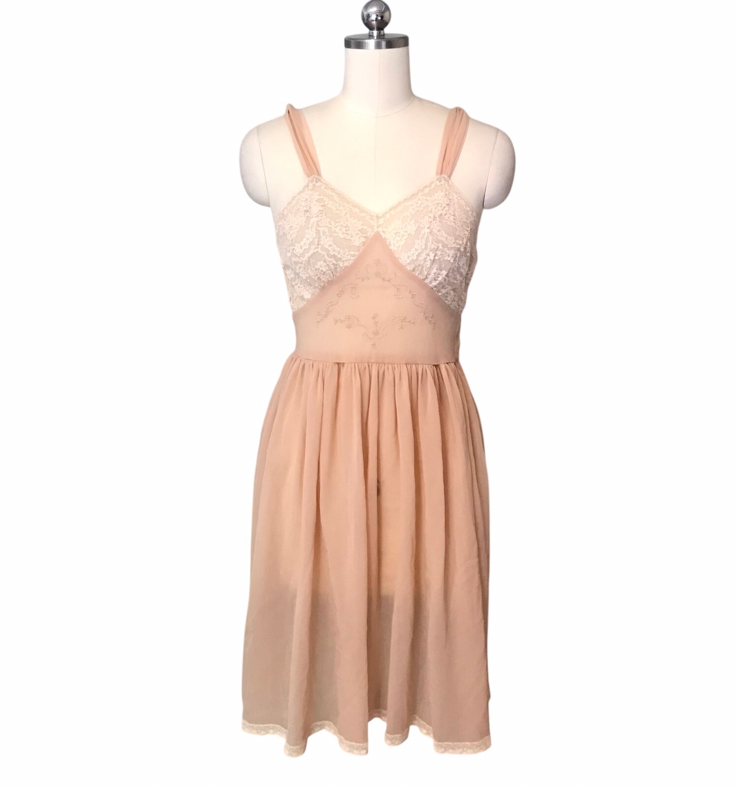 VTG Chiffon Babydoll Peignoir Set Sheer Lace Ruffle Romantic Victorian Women’s S