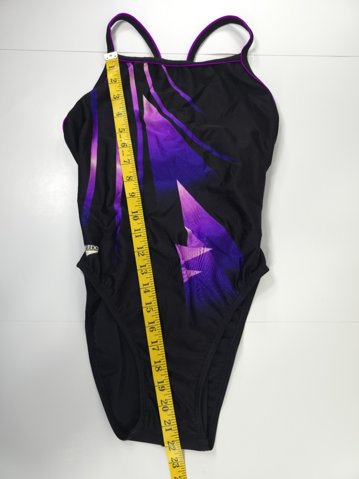 VINTAGE SPEEDO SWIMSUIT WOMENS SIZE 34 / 10 BLACK PINK PURPLE WIRE FREE UNPADDED
