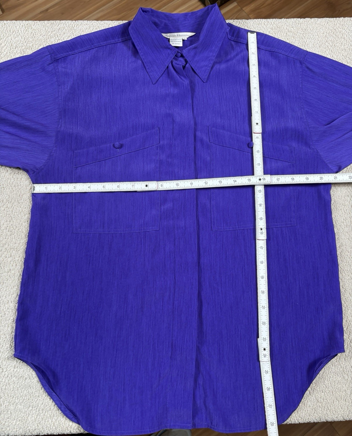 Vintage 80s Susan Hutton Purple Blouse 12 button up long sleeve pockets
