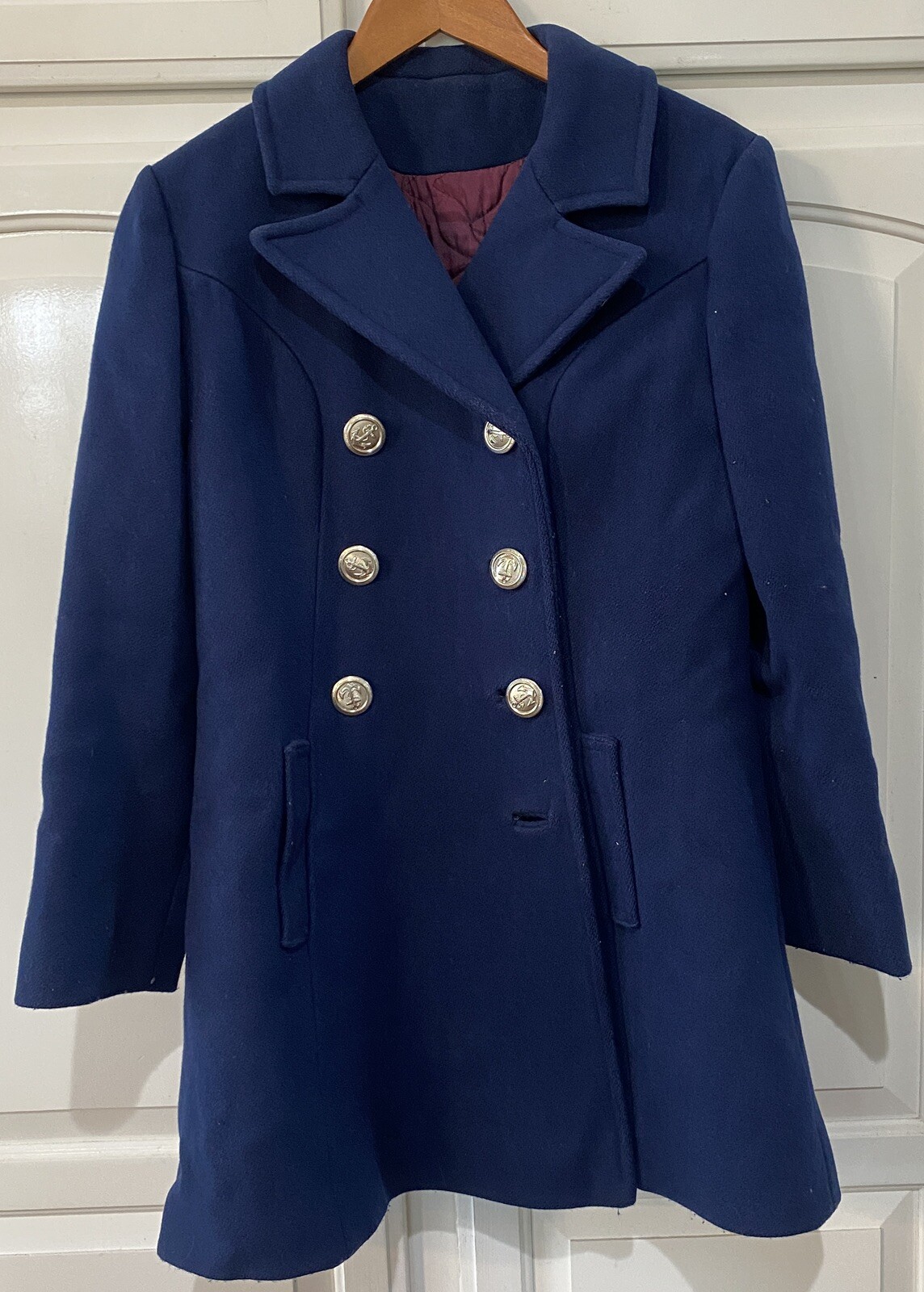 Vintage Women’s Country Pacer Navy Pea Coat with Silver Anchor Buttons