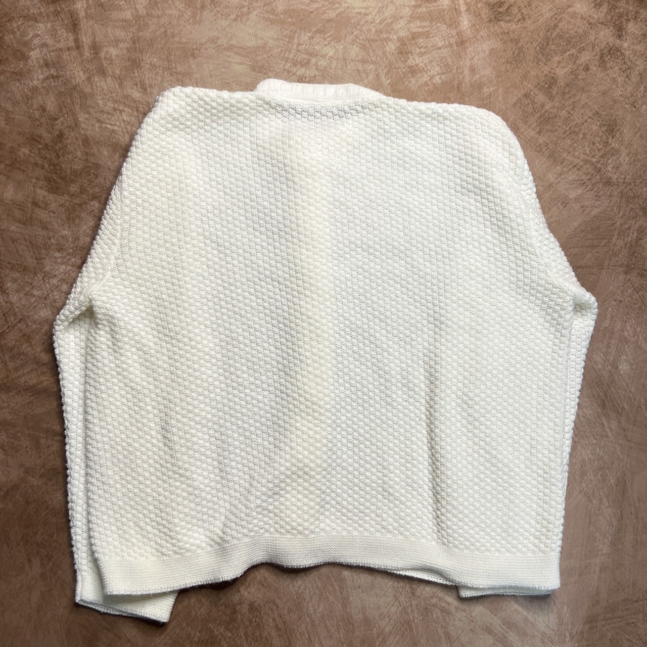 Vintage 60s Waffle Cable Knit Textured Cardigan Sweater White Button Up Cottage