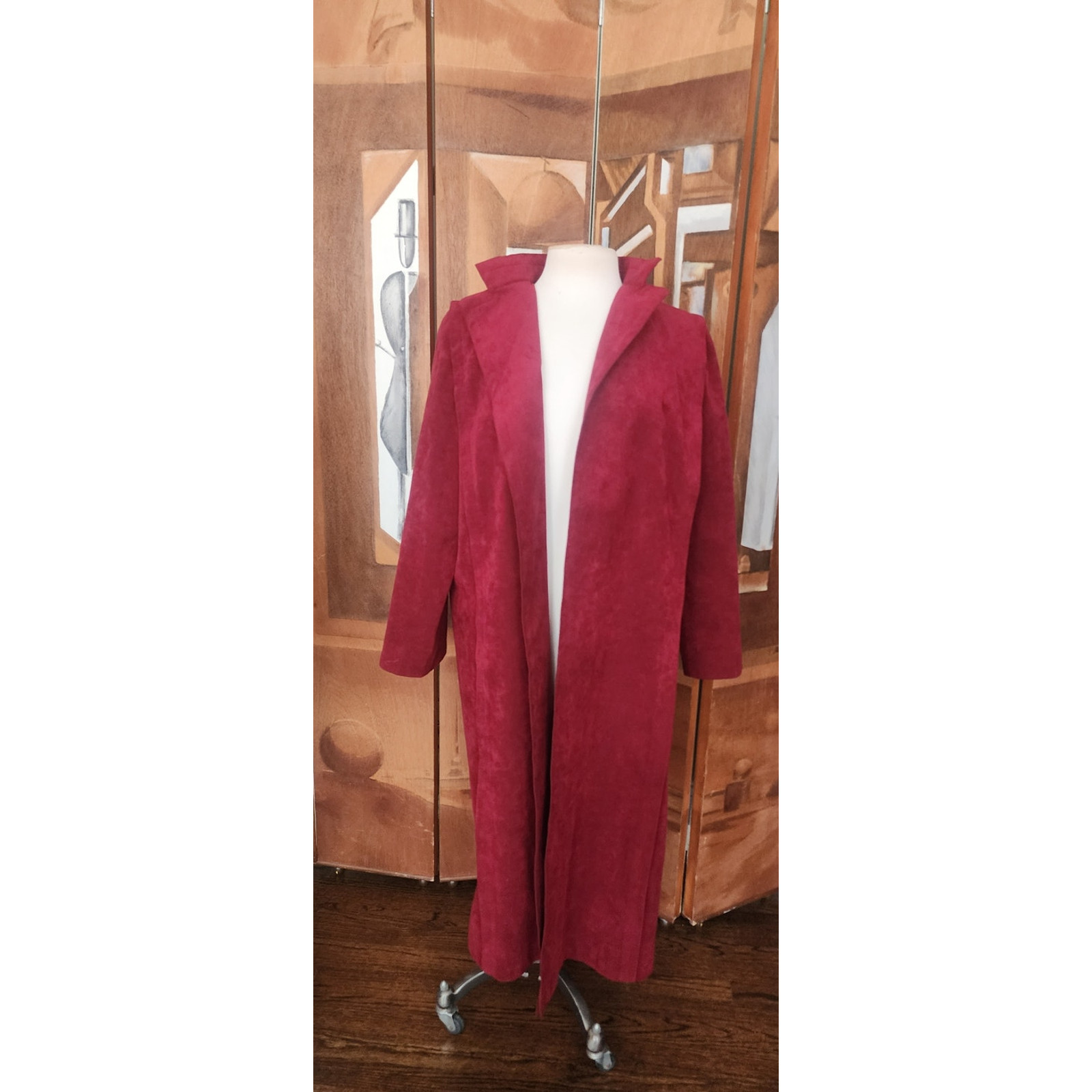 Vintage 1970s Pauline Trigère Ultrasuede Coat Burgundy Red Maxi Trench