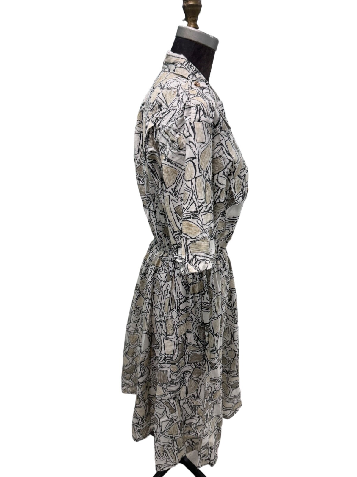 Vintage 1980s Sally Lou Abstract Pattern Cotton Dress Size 14