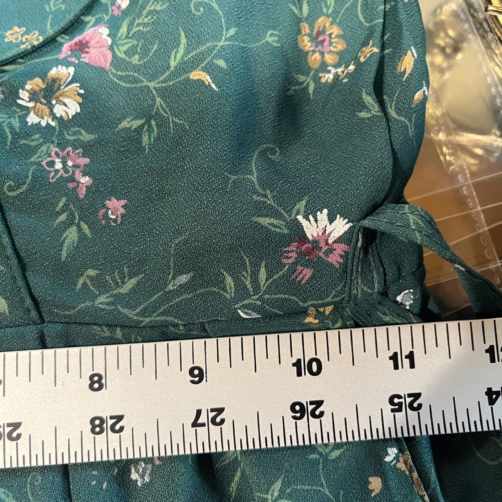 S.L. Petites Vintage 80s Floral Midi Dress Dark Green Lace Inset Belted Size 8P