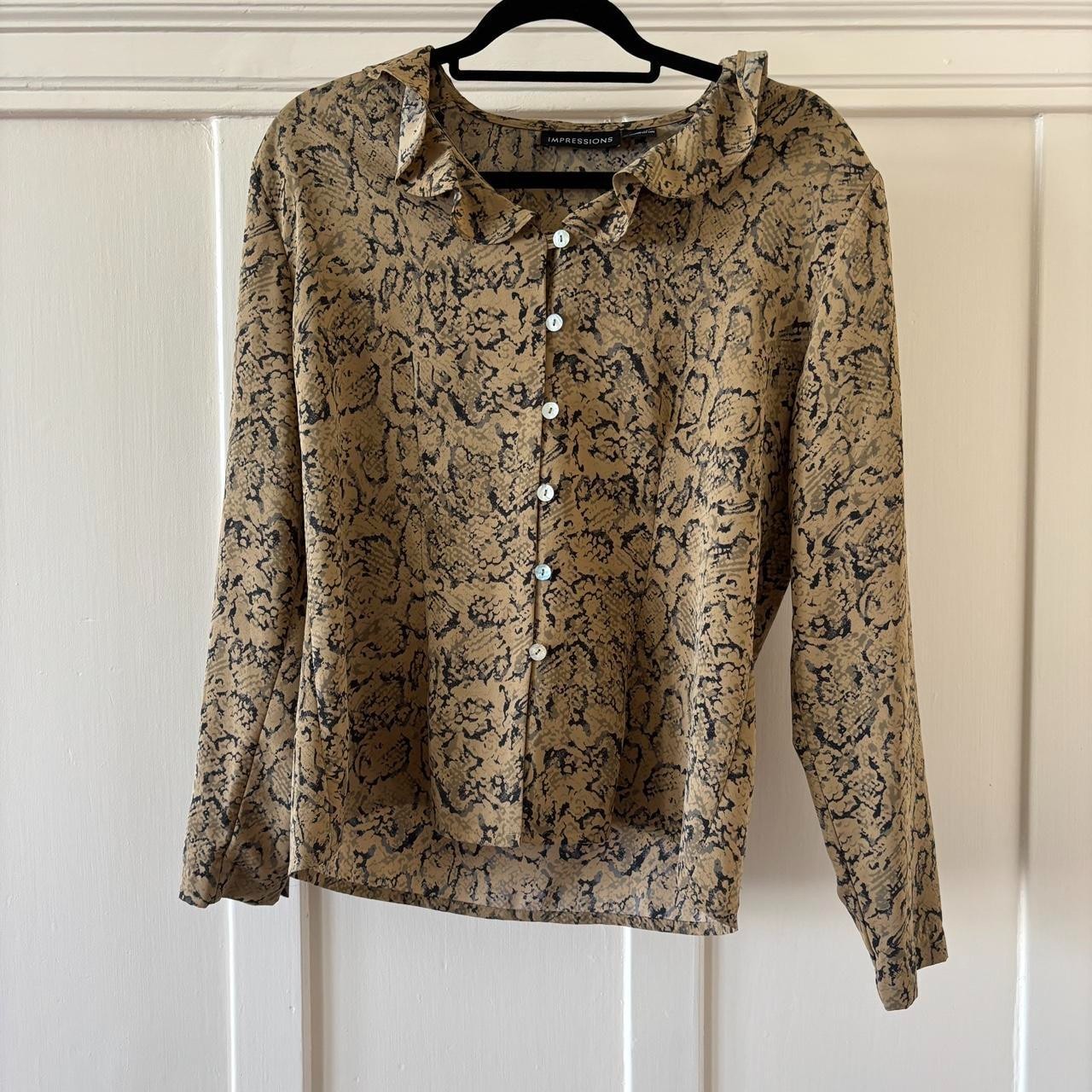 90s Vintage Snakeskin Romantic Ruffle Collar Blouse Impressions MEDIUM