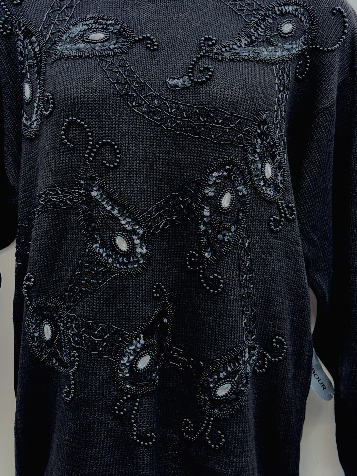 NWT VTG Victoria Harbour Size L Pullover Long Sleeve Embellished Sweater Black