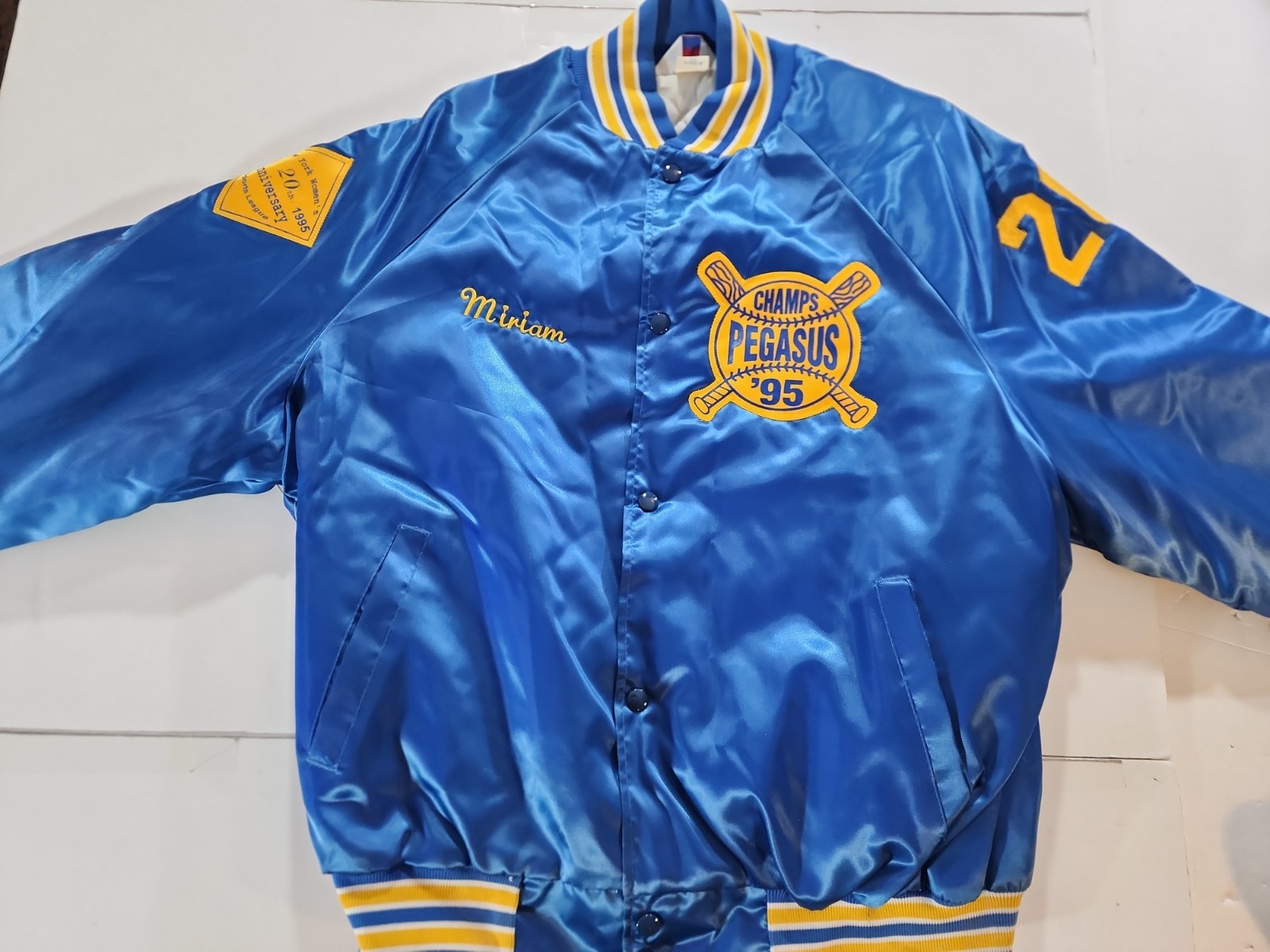 Vtg WestArk NY Womens Sports League Pegasus Champs 95 Satin Varsity Jacket M
