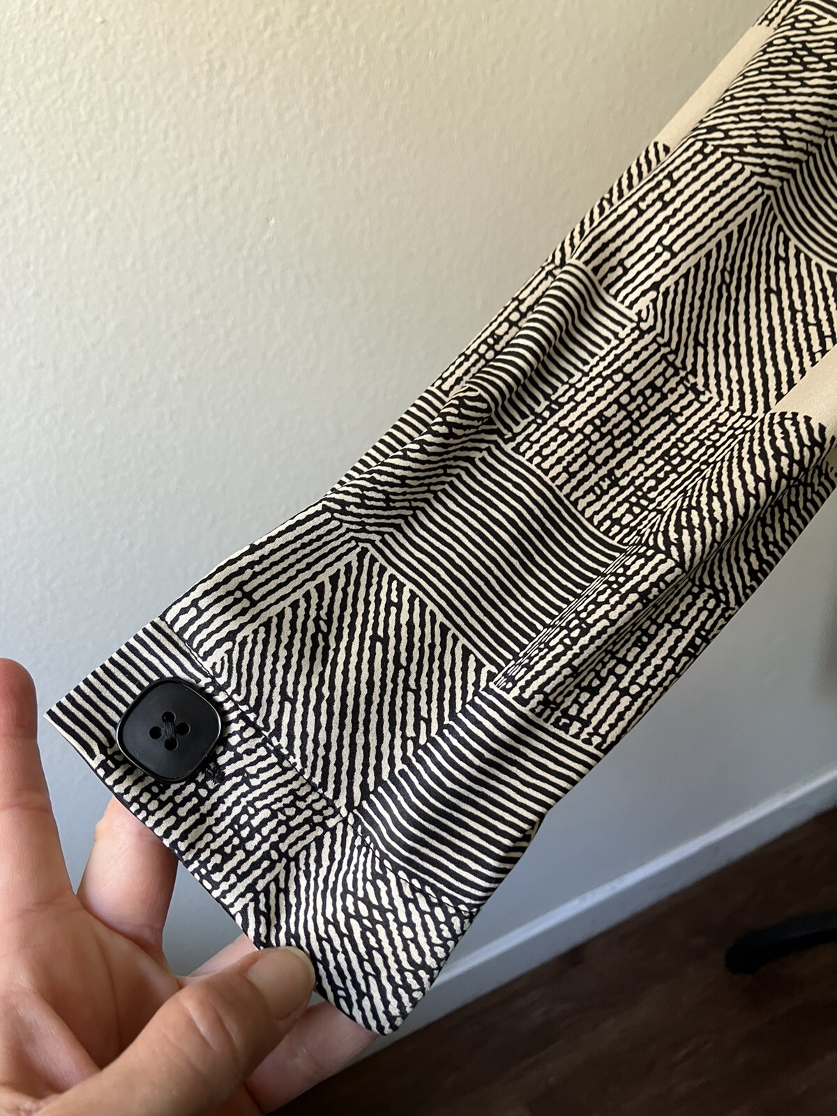 Vintage 80s Kasper Black & White Geometric Print Shift Dress Button Detail Large