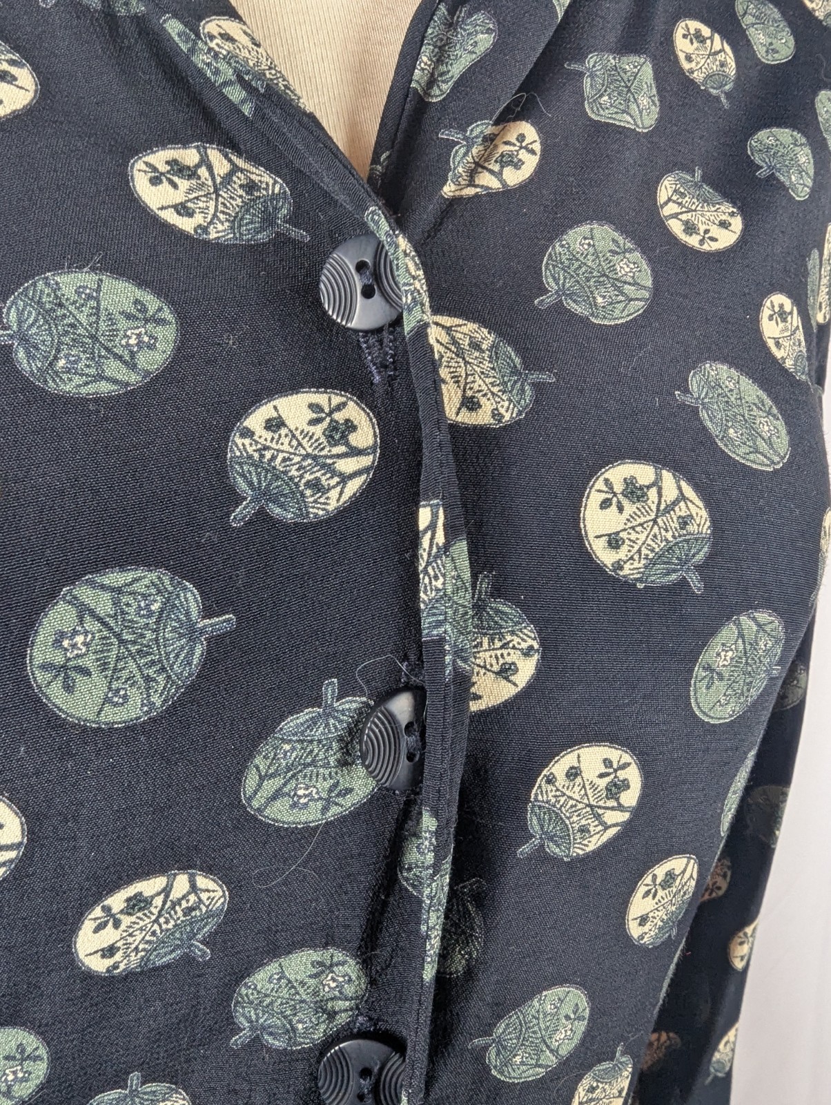 Looks Vintage Dress Blue White Japanese Decorative Paper Fans Print 80s Size 8